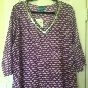 Purple Tunic Swim Cover  With Sequined "V" neck NWT